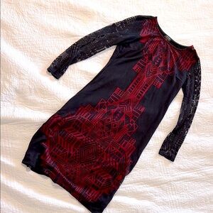 Nicole Black and Red Long Sleeve Sheath Dress
